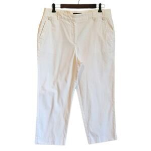 Talbots Heritage White Cotton Crop Pants Women's 12 Button Detail Chino